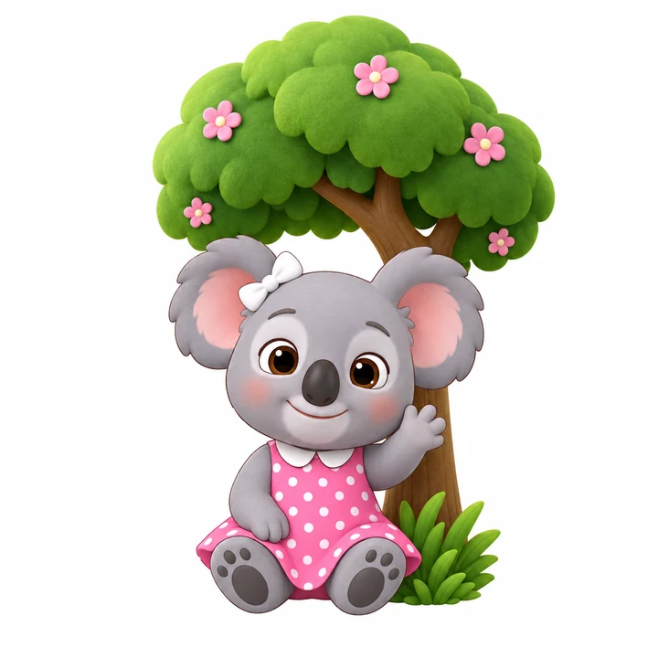 Coco the koala standing under a tree