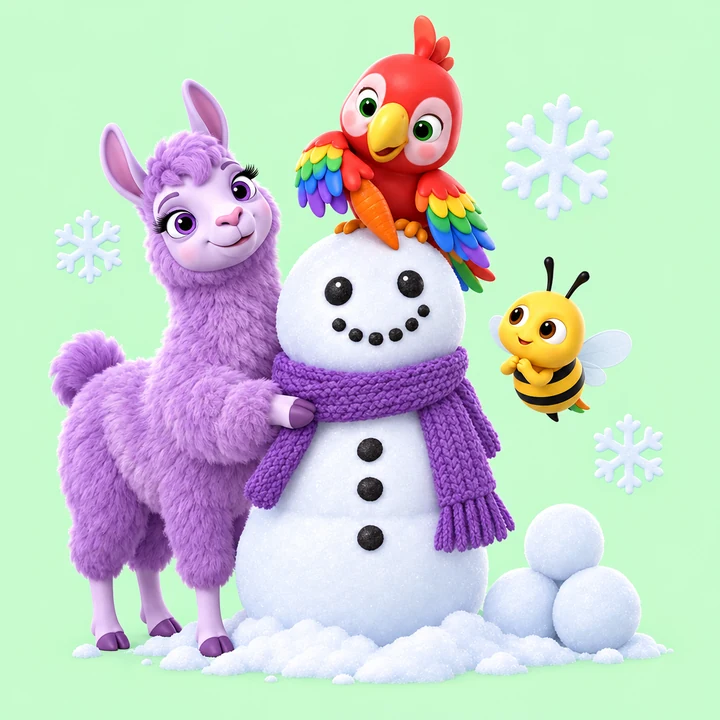 LuLu and Mimi building a snowman